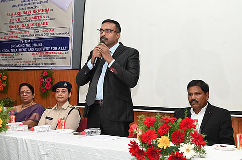 Addressing students, Ravi Krishna urged them to stay away from drugs, alcohol and tobacco, and to report any illegal or suspicious activities without fear. 