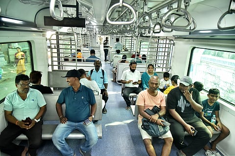 Southern Railway launches the city's first 12-car air-conditioned suburban train service on Saturday. The new train will run four services daily, two in each direction between Chennai Beach and Chengalpattu. 