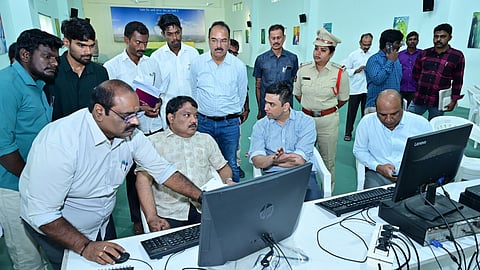Chittoor district Collector Sumit Kumar and AP horticulture Director Srinivasulu instructing to officials at GD Nellore Processing Unit over facilitating the mango farmers, on Wednesday in Chittoor District. 