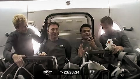 Axiom Mission 4 (Ax-4) crew seen during their first in-flight event at 01:47 AM EDT, after the successful launch. 