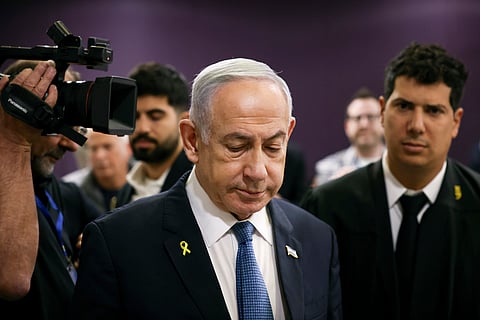 Israeli Prime Minister Benjamin Netanyahu attends his trial where he faces corruption charges at the district court in Tel Aviv, Israel, Dec. 16, 2024. 