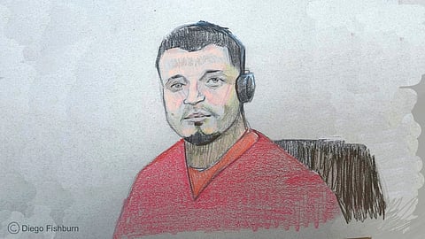 This courtroom sketch depicts Kilmar Abrego Garcia sitting in court during his detention hearing on Wednesday, June 25, 2025, in Nashville, Tenn. 