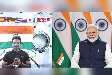 PM Narendra modi
 interactIing with Group Captain Shubhanshu Shukla, who is aboard the International Space Station.