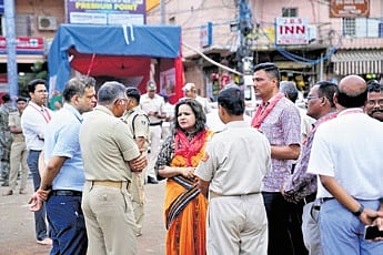 Development commissioner Anu Garg interacting with officials in Puri on Monday.