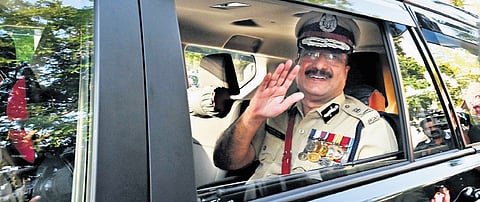 Outgoing state police chief Shaik Darvesh Saheb leaves the Police Headquarters on Monday 