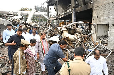 Health Minister Damodara Raja Narasimha along with  TPCC and MLC Mahesh Kumar  and AICC Telangana incharge Meenakshi Natarajan inspected the Pashamylaram Sigachi Chemical factory on Wednesday