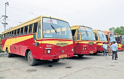 Buses stationed at Ernakulam depot on Thursday evening 