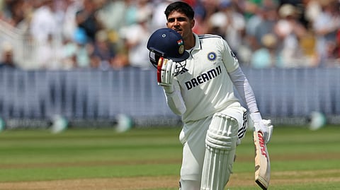 India's captain Shubman Gill reacts to reaching his double hundred on day two of the second cricket test match between England and India at Edgbaston cricket ground in Birmingham, central England on July 3, 2025. 