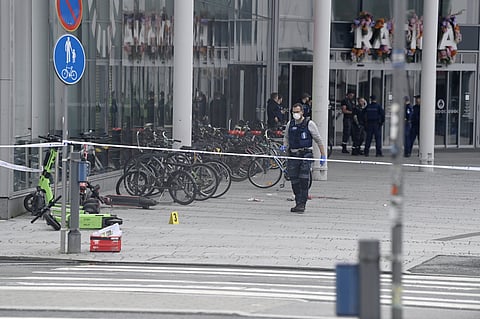 Police cordon off the area outside the Ratina shopping centre in Tampere, Finland, Thursday July 3, 2025, after several people were stabbed. 