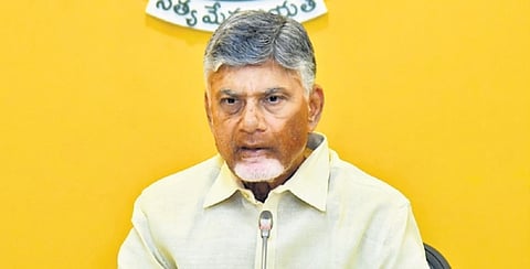CM Chandrababu Naidu during a review meeting on P4 at Secretariat in Velagapudi on Friday. 