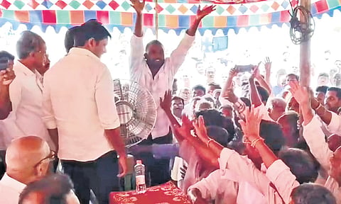 Tension flared at Ponnekallu village where residents staged a protest and disrupted the Grama Sabha on Saturday 