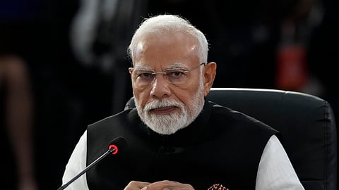 Prime Minister Narendra Modi speaks during the 17th annual BRICS summit in Rio de Janeiro, Sunday, July 6, 2025.