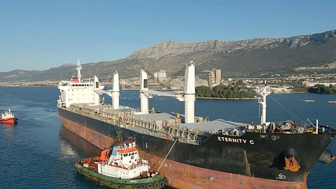 The Liberian-flagged bulk carrier Eternity C is seen in Split, Croatia, Jan. 30, 2023. 