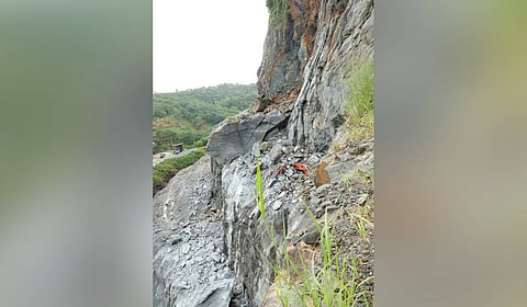 The spot where a massive rockfall occurred near Payyanamon, Konni in Pathanamthitta 