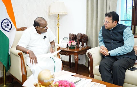 D. Sridhar Babu, Minister for IT, Industries & Commerce, Government of Telangana, called on  HD Kumara Swamy, Hon'ble Union Minister for Steel and Heavy Industries at his residence in New Delhi.