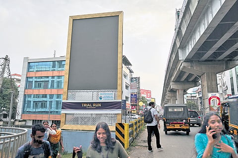 A fully digital billboard installed at the Kadavanthra Metro Station 
for trial run 