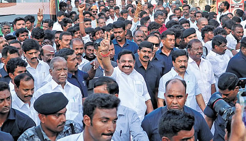 AIADMK general secretary Edappadi K Palaniswami campaigning for the 2026 Assembly election in Villupuram district on Thursday 