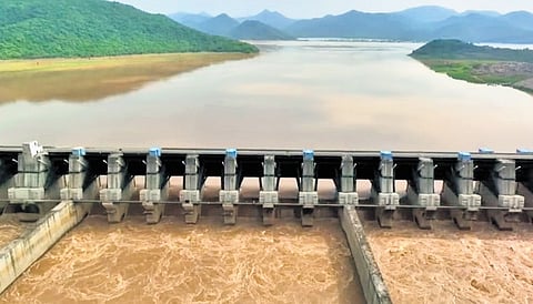 Polavaram project discharged 5.5 lakh cusecs Godavari flood water on friday.
