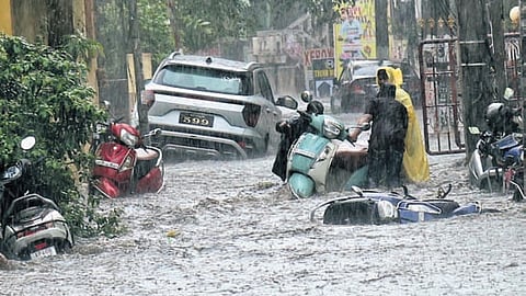 The flooded KRM Colony in Visakhapatnam after heavy rain I G Satyanarayana