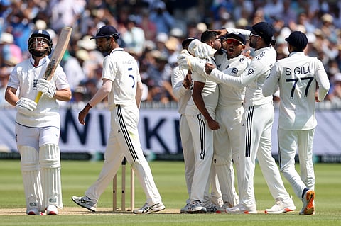 Mohammed Siraj celebrates England opener Ben Duckett’s wicket on Sunday.