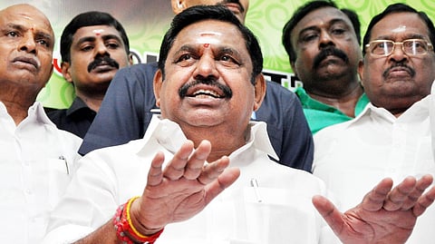 AIADMK General Secretary Edappadi K Palaniswami addressing the media at Salem on Monday. 