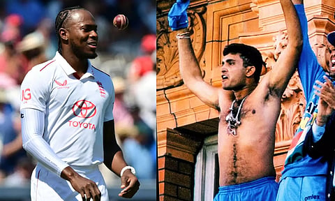 Combination image showing Jofra Archer and Sourav Ganguly 