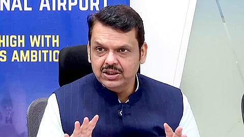 Maharashtra Chief Minister Devendra Fadnavis chairs a meeting with senior government officials in Mumbai.