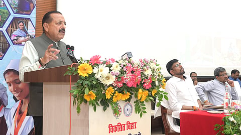 Union Minister Dr Jitendra Singh speaking at a one-day conference titled 'Viksit Bihar: Envisioning a Developed Bihar through Women’s Participation'. 