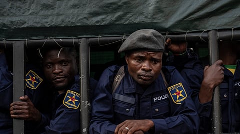 FILE - Former members of the Armed Forces of the Democratic Republic of Congo (FARDC) and police officers who allegedly surrendered to M23 rebels arrive in Goma, Congo, Feb. 23, 2025. 