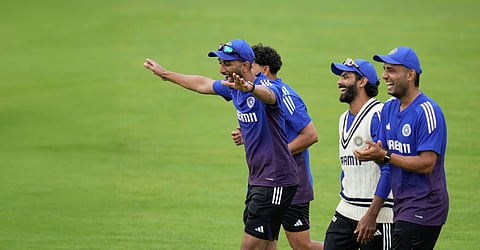 India team during practice in Manchester on Monday