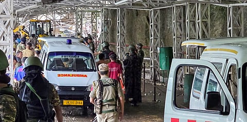  Rescue operation underway after a landslide struck the old track to the Vaishno Devi shrine, in Reasi district of Jammu and Kashmir, Monday, July 21, 2025. The landslide was triggered by heavy rains which lashed Katra town, the base camp for the pilgrims visiting the shrine atop Trikuta hills.