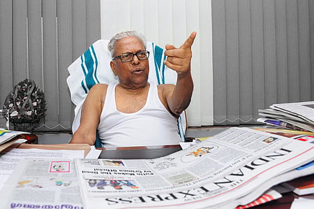 V S Achuthanandan during the interview at Cantonment House in Thiruvananthapuram