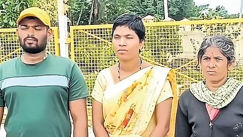 Tejaswini (centre) with her husband and mother-in-law 