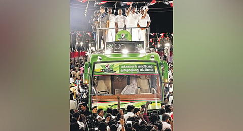 AIADMK general secretary EPS addressing a crowd in Thanjavur on Tuesday 