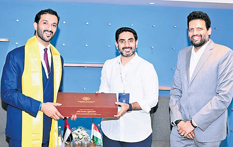 Minister for HRD and IT Nara Lokesh with UAE Minister of Economy Abdullah bin Touq Al Marri at Investopia Global – Andhra Pradesh Summit.