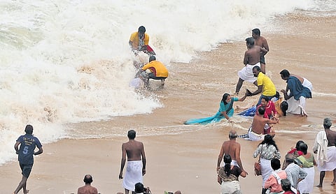 With rough sea posing a major challenge, it was a tiring time for lifeguards at Papanasam beach, during the Vavubali rituals. They rescued close to 85 people who were caught in the waves on Thursday