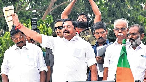 AIADMK general secretary Edappadi K Palaniswami addressing the public during his  visit to Thanjavur on Wednesday.