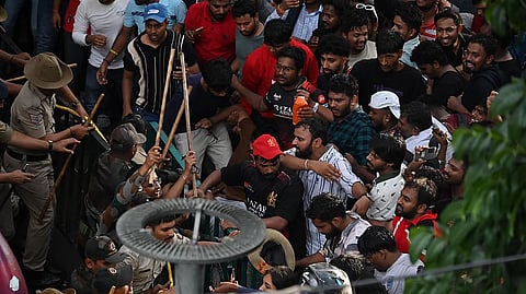 Scenes outside Chinnaswamy Stadium in Bengaluru