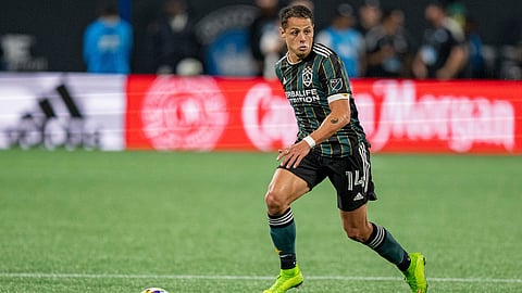 LA Galaxy forward Javier "Chicharito" Hernandez in action at MLS soccer match against the Charlotte FC in Charlotte, N.C., March 5, 2022.