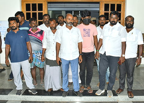 Kavin’s family members at Tirunelveli commissioner’s office. 

