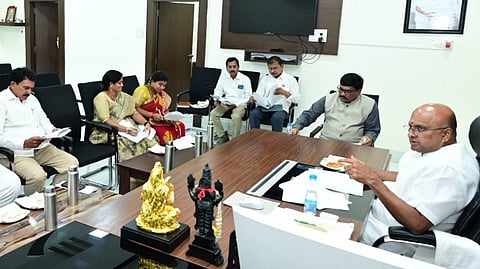 Guntur Mayor K Ravindra addressing a standing committee meeting on Tuesday. 