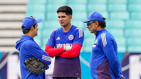 India captain Shubman Gill with head coach Gautam Gambhir and batting coach Sitanshu Kotak