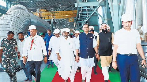 Deputy CM Mallu Bhatti Vikramarka, ministers Adluri Laxman Kumar, N Uttam Kumar Reddy and Komatireddy Venkat Reddy at the first unit of YTPP on Friday.