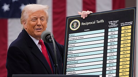 In this file image, President Donald Trump speaks during an event to announce new tariffs in the Rose Garden at the White House, on April 2, 2025, in Washington.