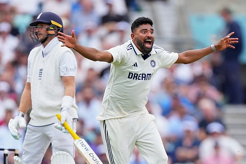 Mohammed Siraj appeals after hitting Joe Root on the pads on Friday 