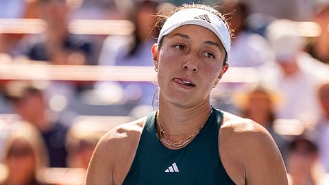 Jessica Pegula, of the United States, reacts during her match against Anastasija Sevastova, of Latvia, at the National Bank Open women’s tennis tournament, Friday, Aug. 1, 2025, in Montreal. 