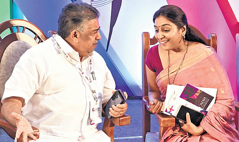 Cultural Affairs Minister Saji Cherian in conversation with actor Padmapriya at the Kerala Film Policy Conclave in Thiruvananthapuram on Sunday 