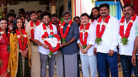 The cast and crew of MS Bhaskar's Grand Father with Prankstar Rahul