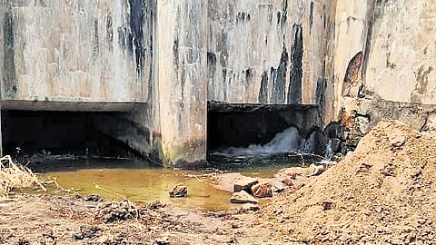 WRD staff overseeing the leakage at the 13th mile of the Lower Bhavani Project canal in Erode district 
