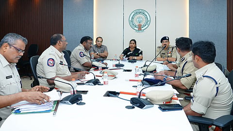 Home minister Vangalapudi Anita during review meeting on the prisons department at Secretariat in Velagapudi on Monday. 
